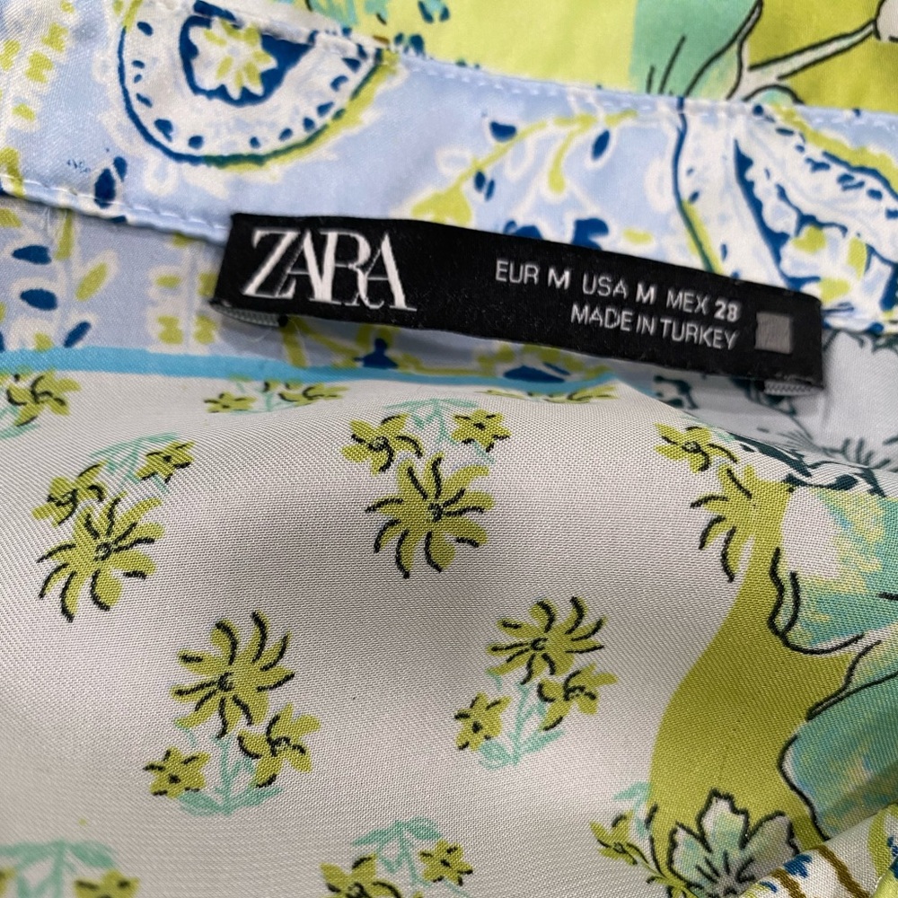 Zara Green and Light Blue Patchwork Paisley Button-Down Shirt - Picture 3 of 3